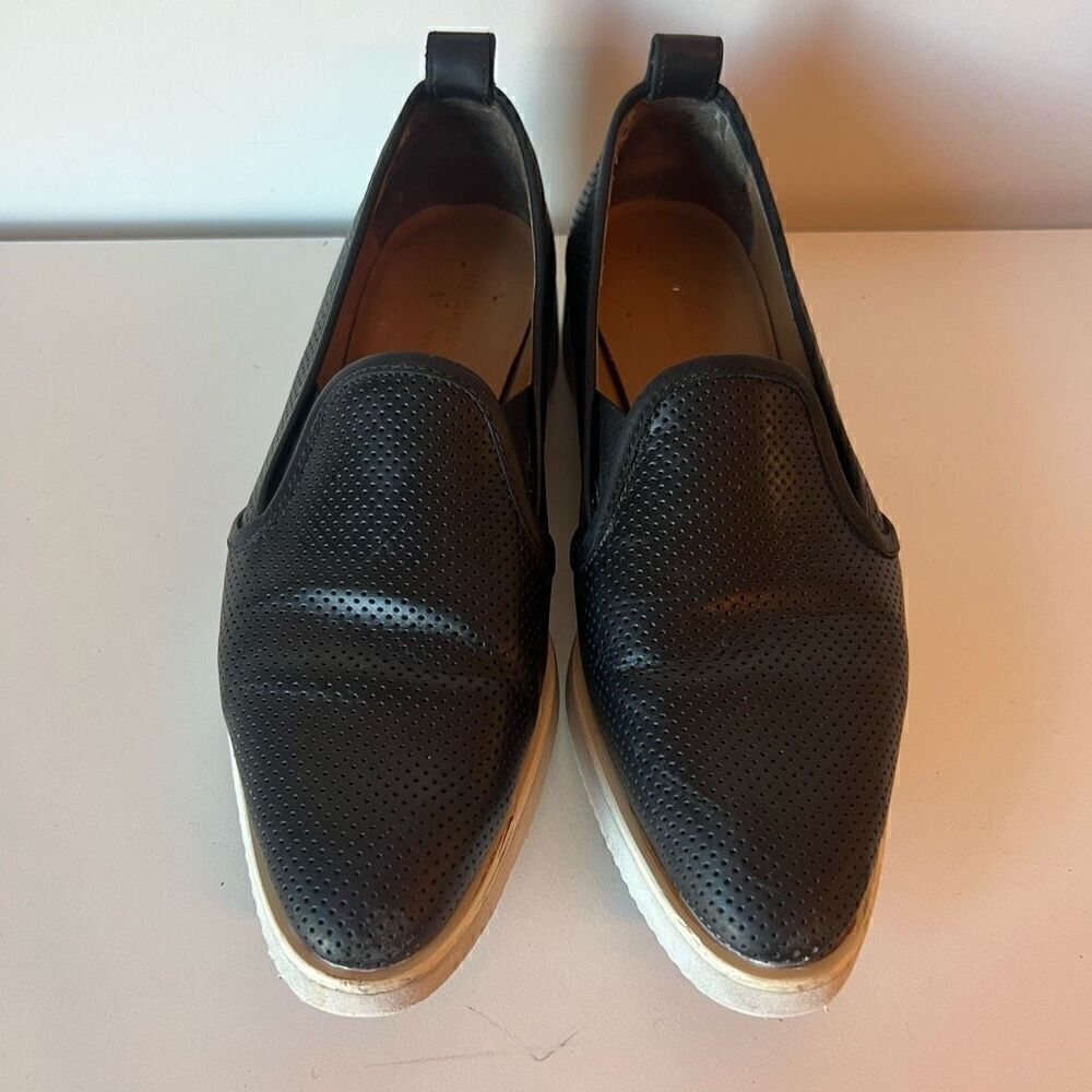EVERLANE Flats Platform Pointed Toe Loafers Size 8 ITALY Perforated Leather Blac - Picture 3 of 10